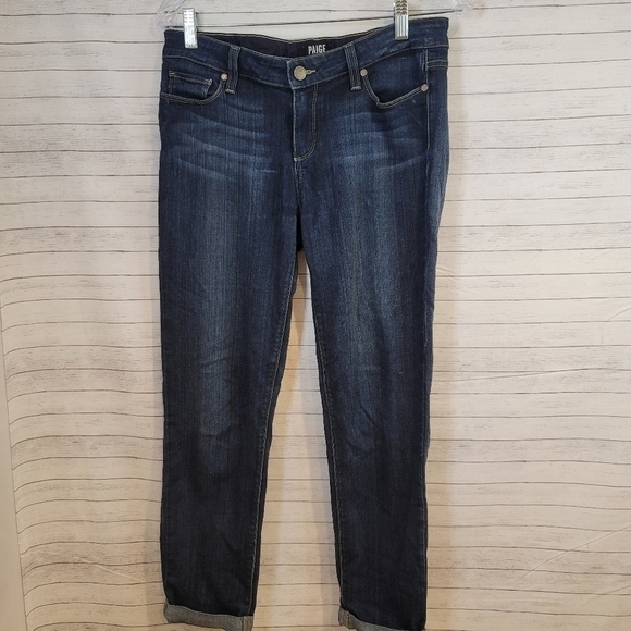 PAIGE SKYLINE CROP DARK WASH CUFFED JEANS, sz 29/8, LIKE NEW! - Picture 1 of 6